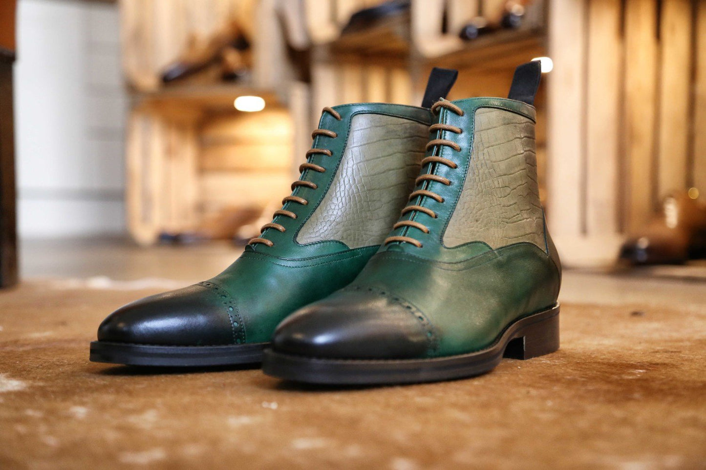 Mr. Highland: British Racing Green & Olive + Croc Emboss